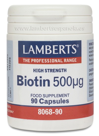 LAMBERTS Biotina 500 μg, 90 cápsulas.