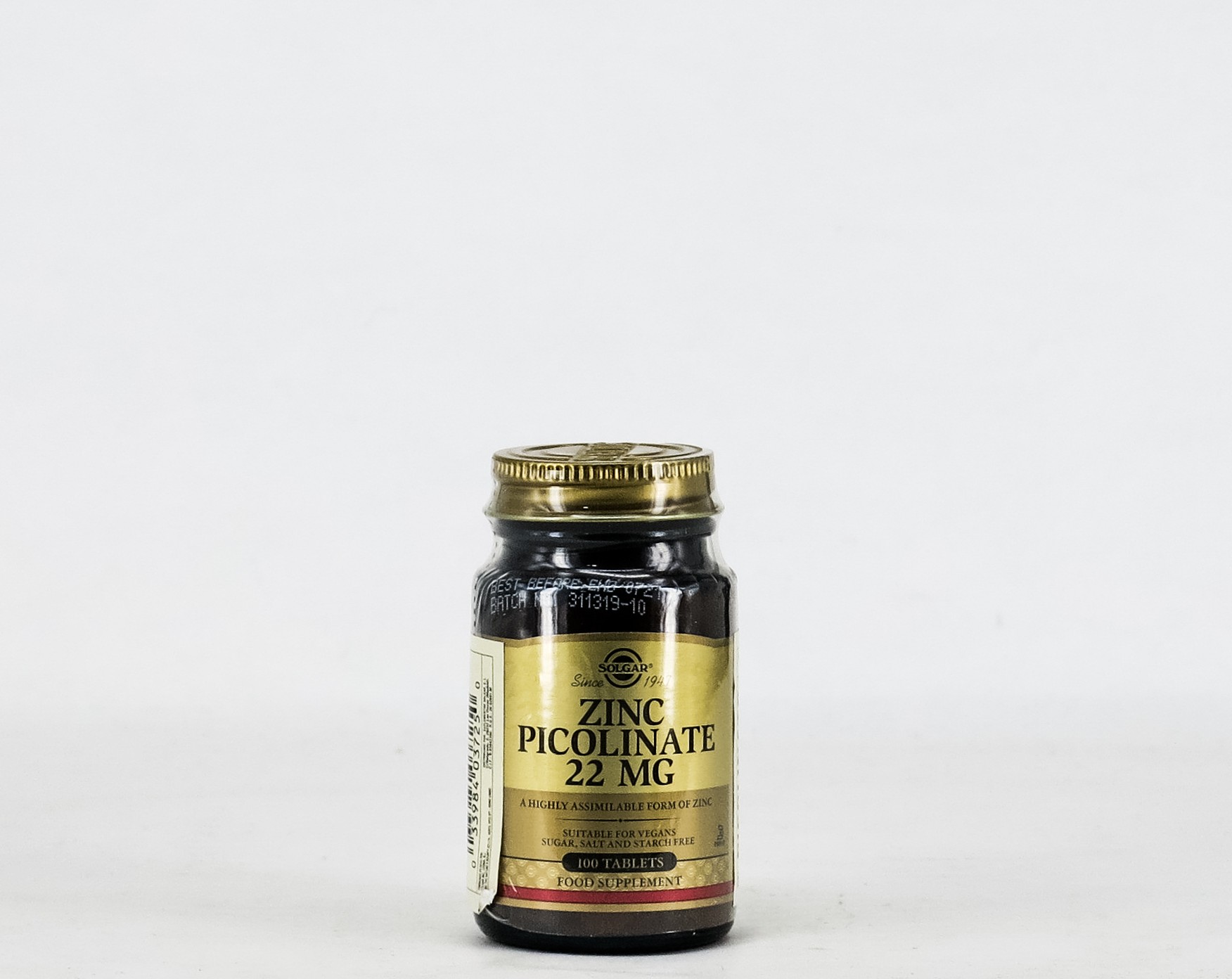 Solgar Picolinato de zinco 22 mg, 100 Colher de sopa.
