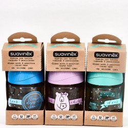 Suavinex Vidro Baby Bottle Boca larga mamilo redondo.