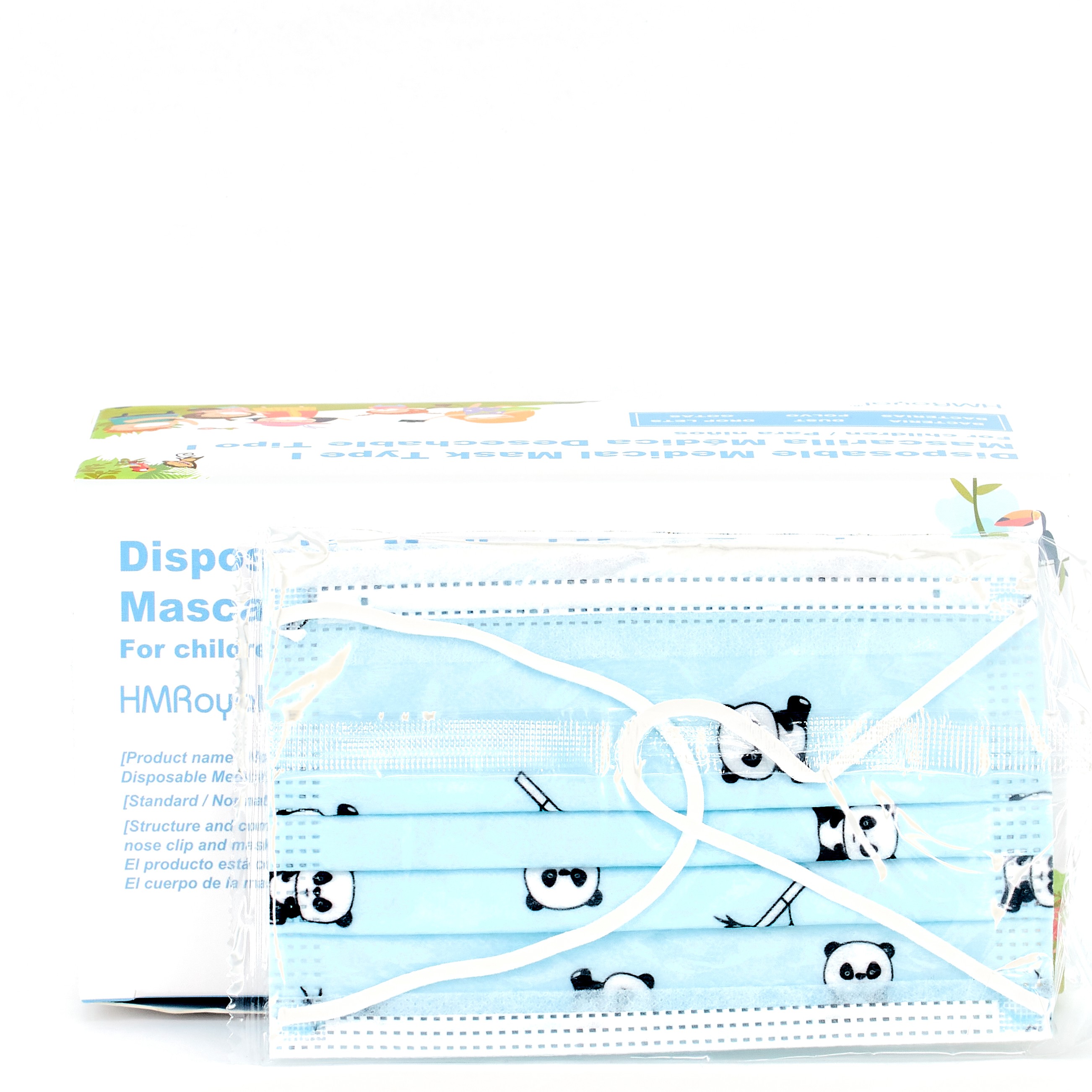 Máscara cirúrgica infantil desenhos azuis, 10Pcs.