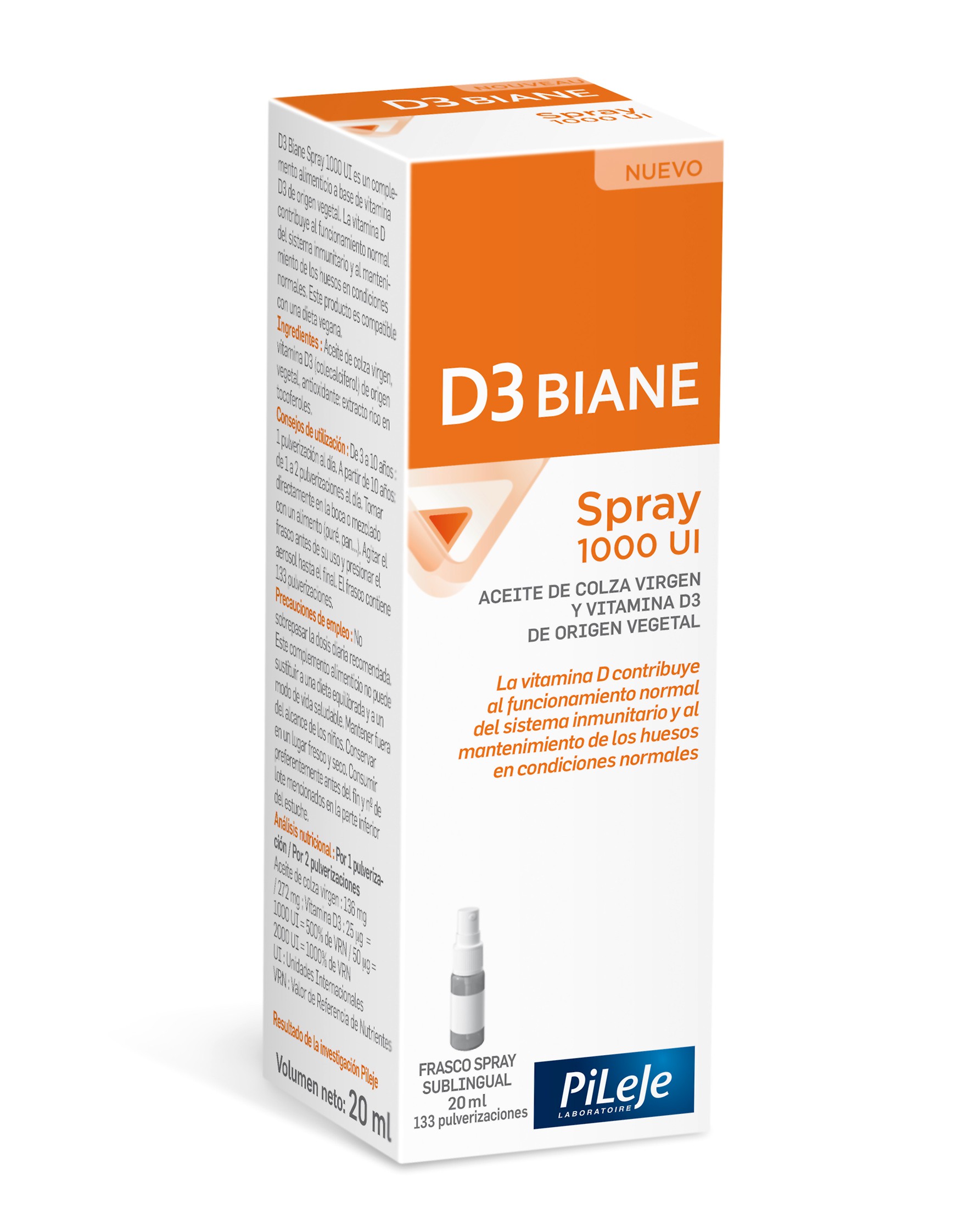 Pileje D3 Biane Vaporizador 1000ui, 20ml.