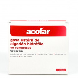 Acofar Gaze de algodão hidrofílica estéril em compressas, 6Pcs.