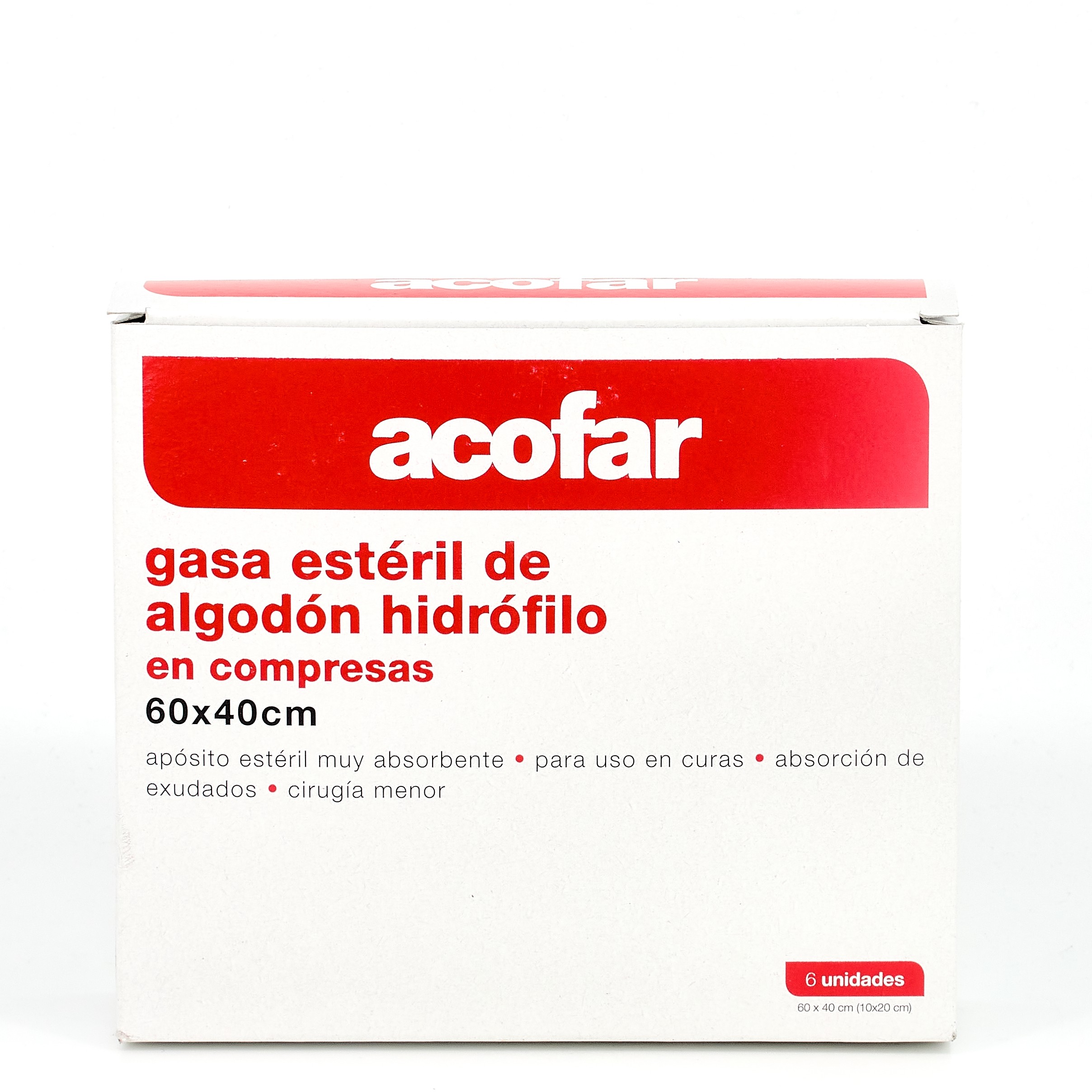 Acofar Gaze de algodão hidrofílica estéril em compressas, 6Pcs.