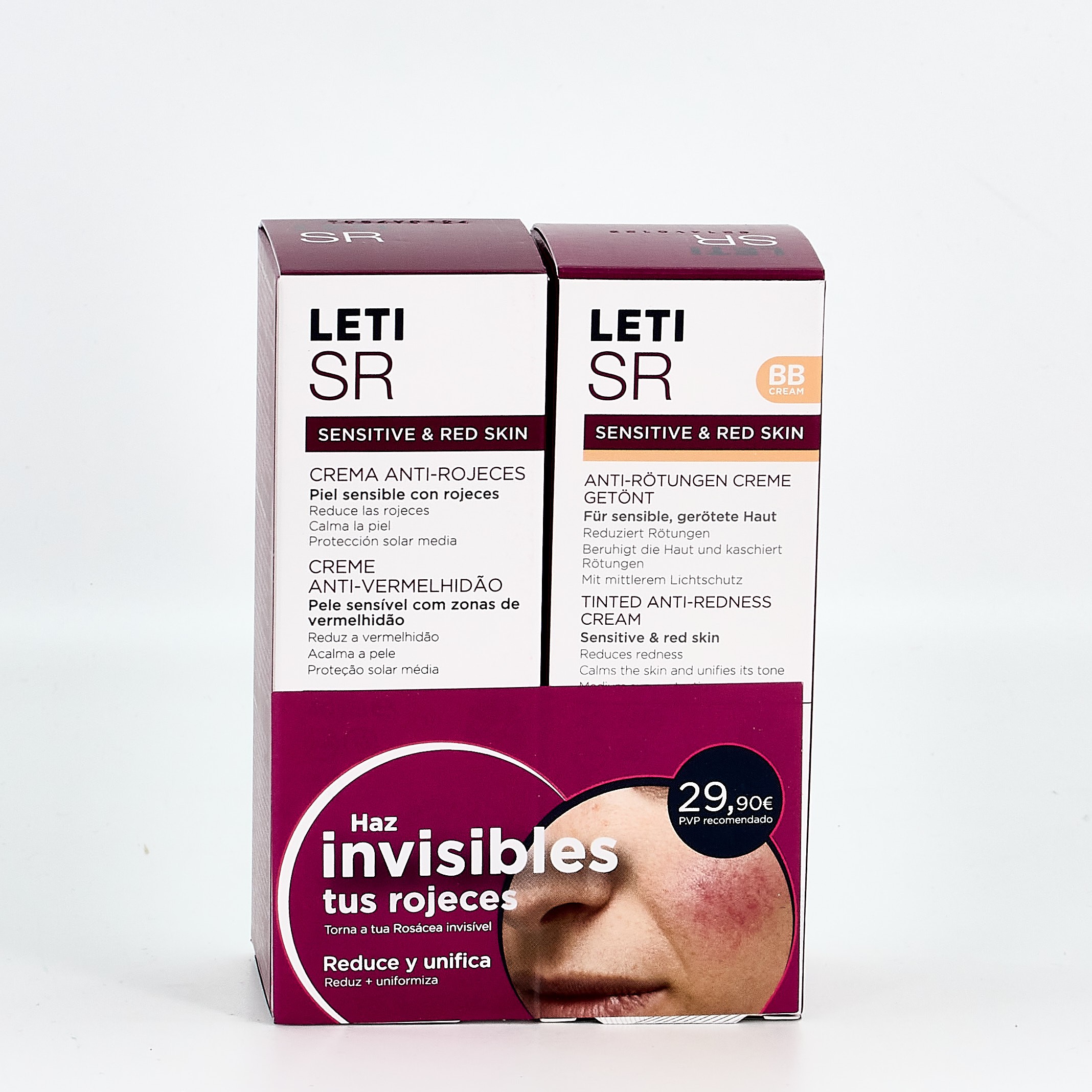 Leti SR Pack Creme Anti-Vermelhidão + Creme Anti-Vermelhidão com Tonalidade, 40ml + 40ml