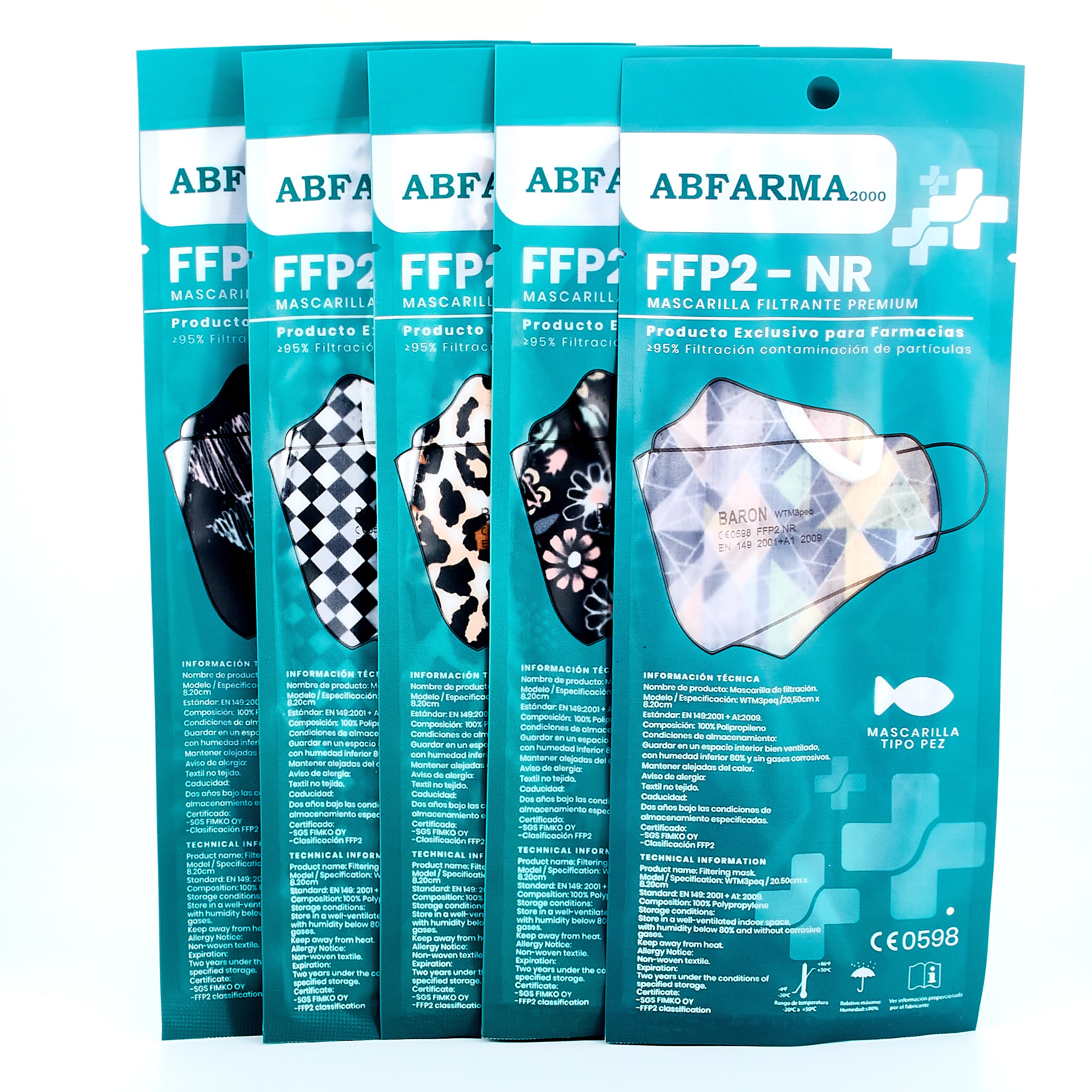FFP2 Máscara impressa de peixe, 1 pc.