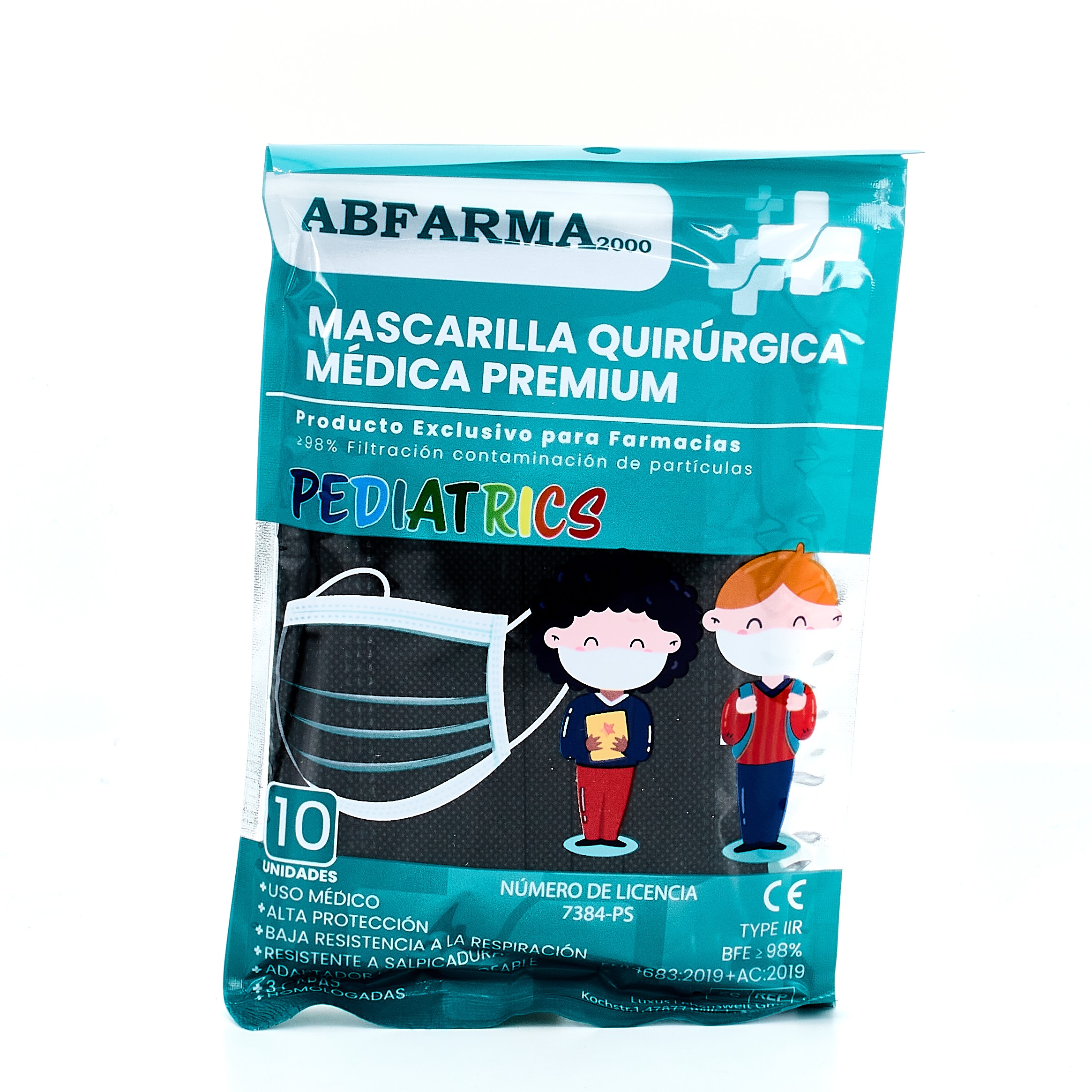 Máscara Cirúrgica Infantil Negra, 10 Máscaras