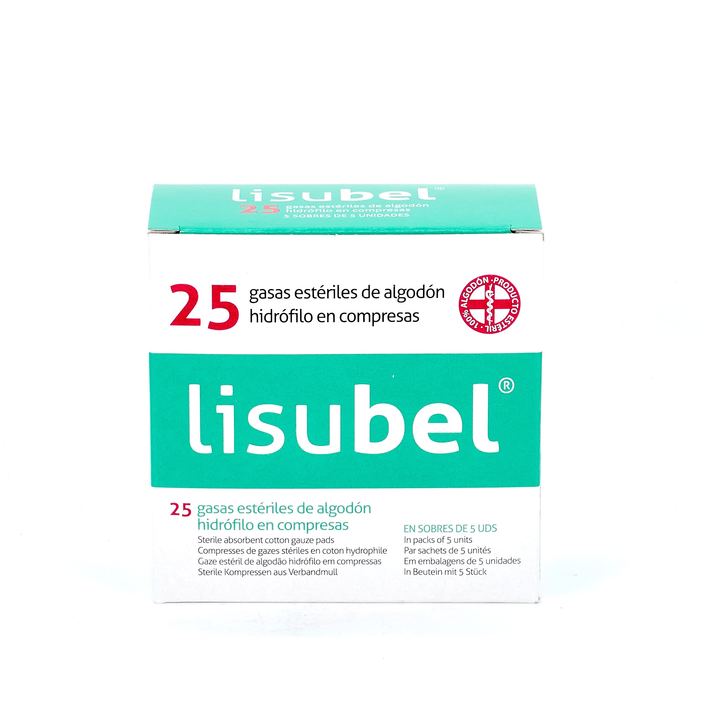 Lisubel Gaze Hidrofílica Estéril em compressas, 25 unidades.