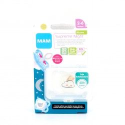 CHUPETE SILICONA SIMETRICA MAM SUPREME NIGHT 1 UNIDAD N 2-6 MESES TRANSPARENTE