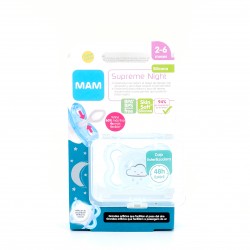 CHUPETE SILICONA SIMETRICA MAM SUPREME NIGHT 1 UNIDAD A 2-6 MESES AZUL