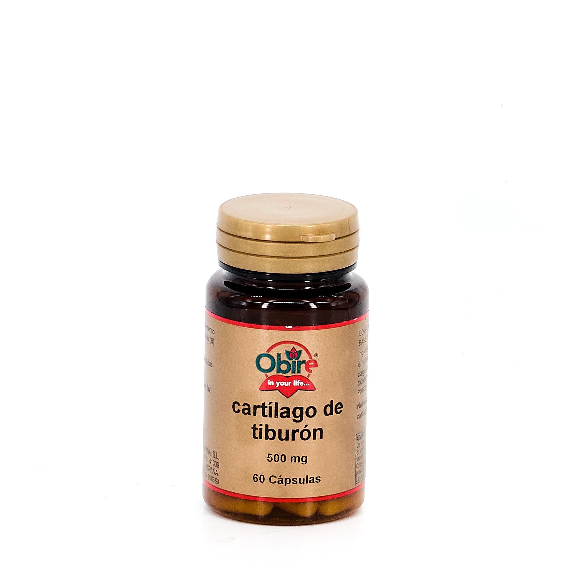 Obire cartilagem de tubarão 500mg, 60 cápsulas.