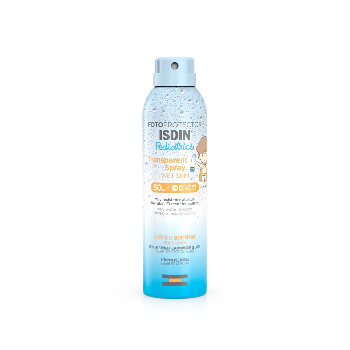 Fotoprotetor Isdin Pediatria Spray Transparente Pele Molhada FPS50, 250ml.