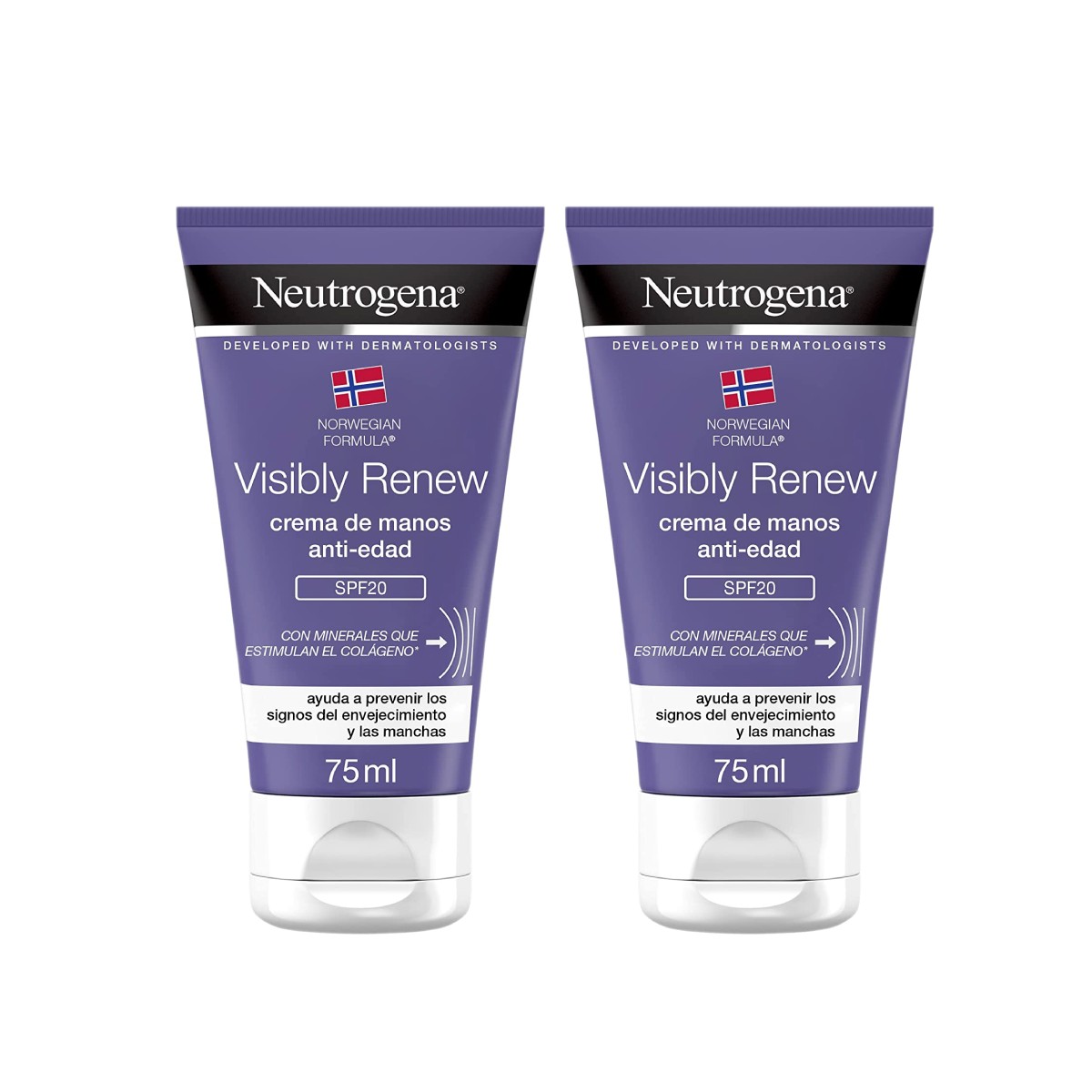 Neutrogena Visibly Renew crema de manos antiedad FPS 20 duplo, 2 x 75 ml