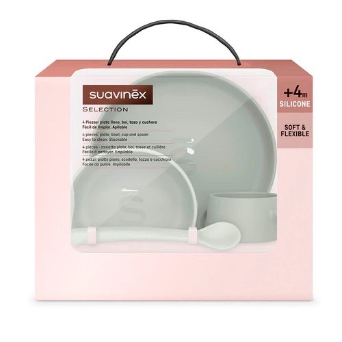 Louça infantil Suavinex em silicone verde de cor intensa