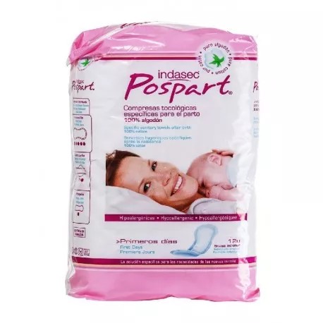 Absorventes Obstétricos Indasec Pospart, 12U.
