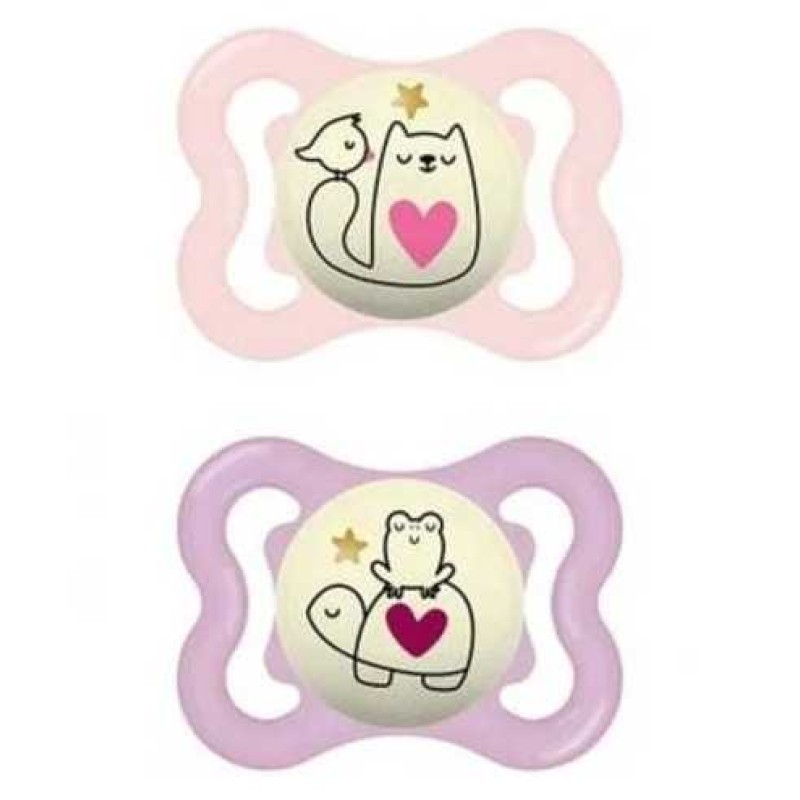MAM SUPREME NIGHT PINK CHUPETA SIMÉTRICA DE SILICONE 2-6 MESES 2 UNIDADES