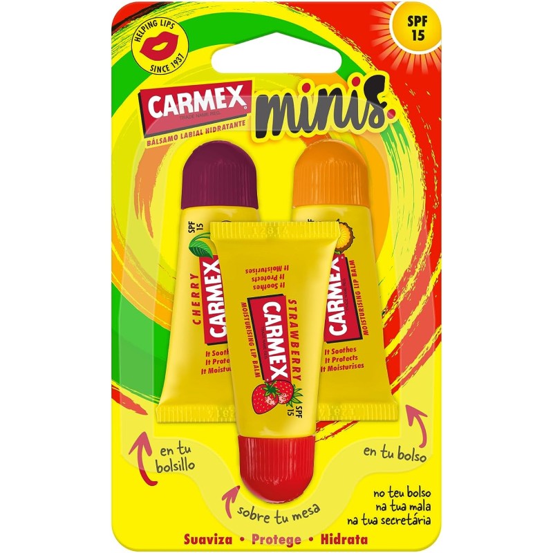 Carmex Mini Bálsamo Labial FPS15, 3 minitubos 5 g