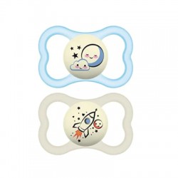 MAM Supreme Night Blue Chupeta Simétrica de Silicone +6M, 2 unidades