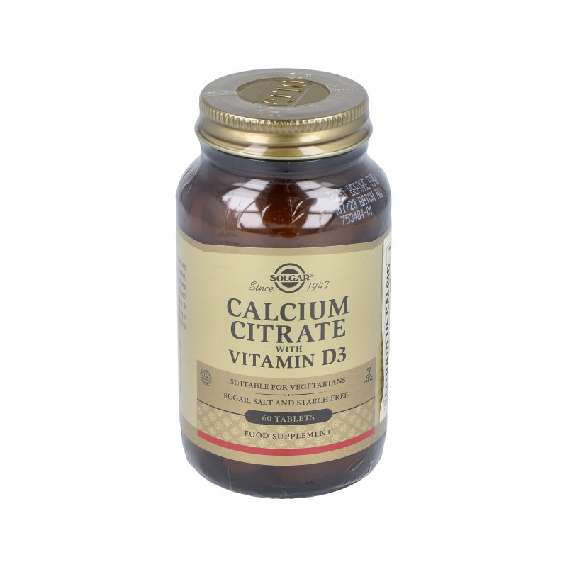 Citrato de cálcio Solgar com Vit D3, 60 Comp.