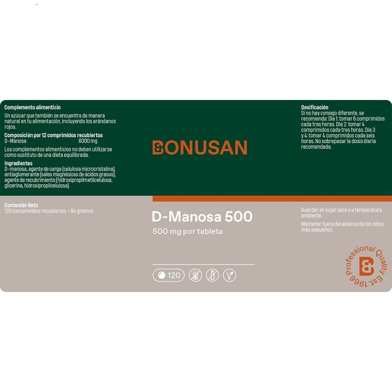 Bonusan D-manose 500mg, 120 comprimidos.
