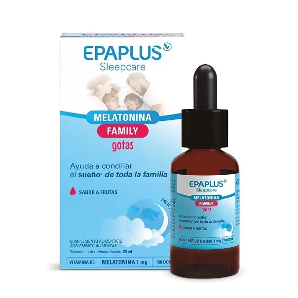 Epaplus Sleepcare Melatonina Family gotas sabor a frutas, 30 ml.
